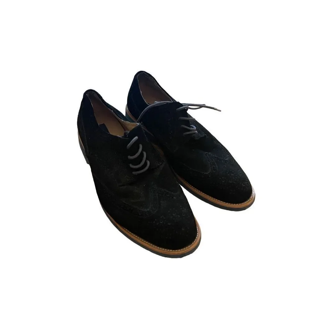 Joseph Abboud Mens Black Wingtip Lace Up Suede Oxford Dress Shoes Size 9.5